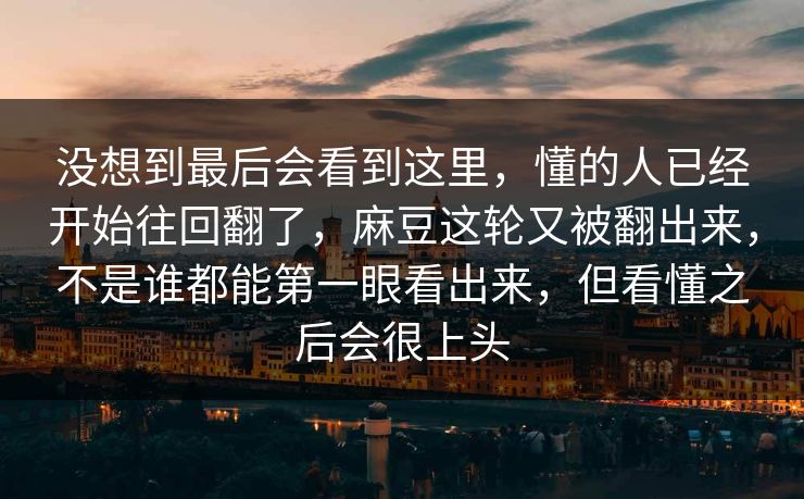 没想到最后会看到这里,懂的人已经开始往回翻了,麻豆这轮又被翻出来,不是谁都能第一眼看出来,但看懂之后会很上头